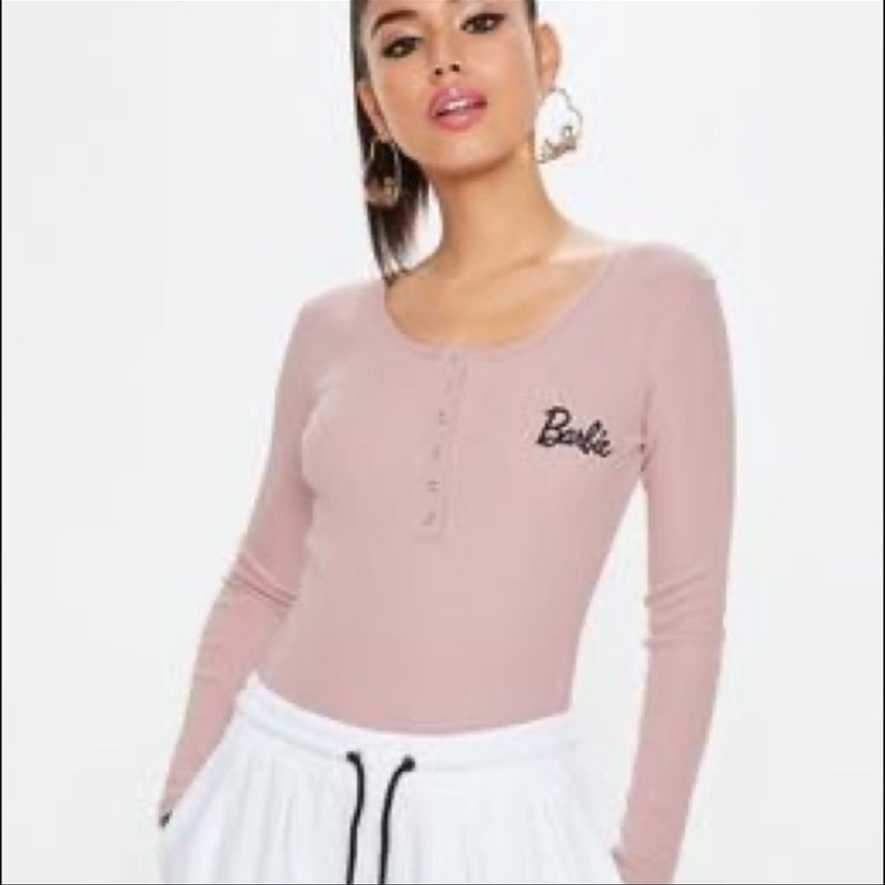 Barbie X Missguided Pink Long Sleeve Popper Front Bodysuit
